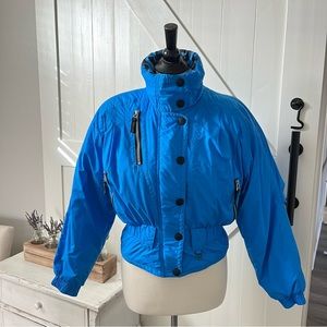 Vintage Obermeyer Ski Snow Jacket Coat Size 8 Puffer Bright Blue Cheetah Winter